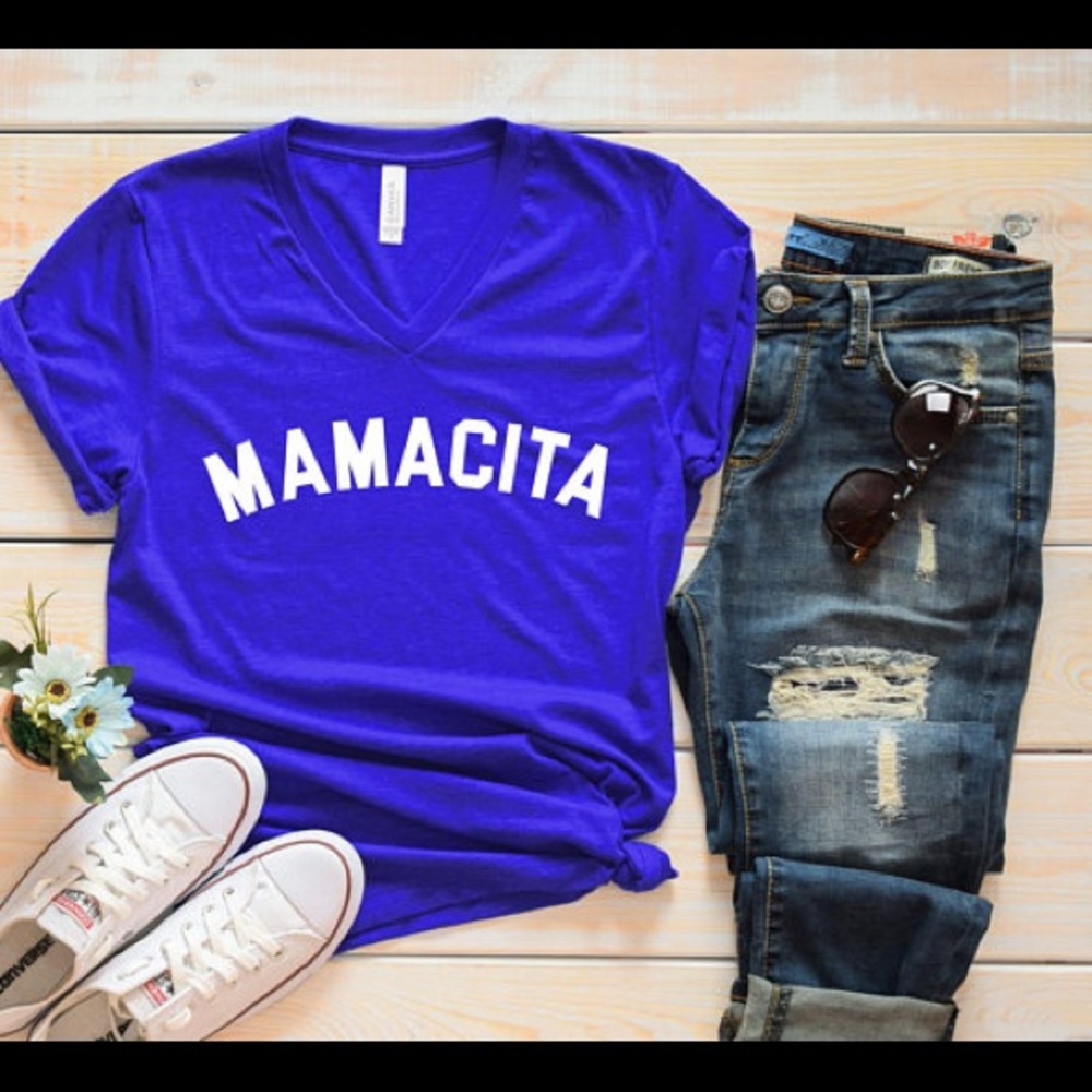 Mamacita Tee - Royal Blue VNeck - Shirt Sleeve NWT - Picture 1 of 2